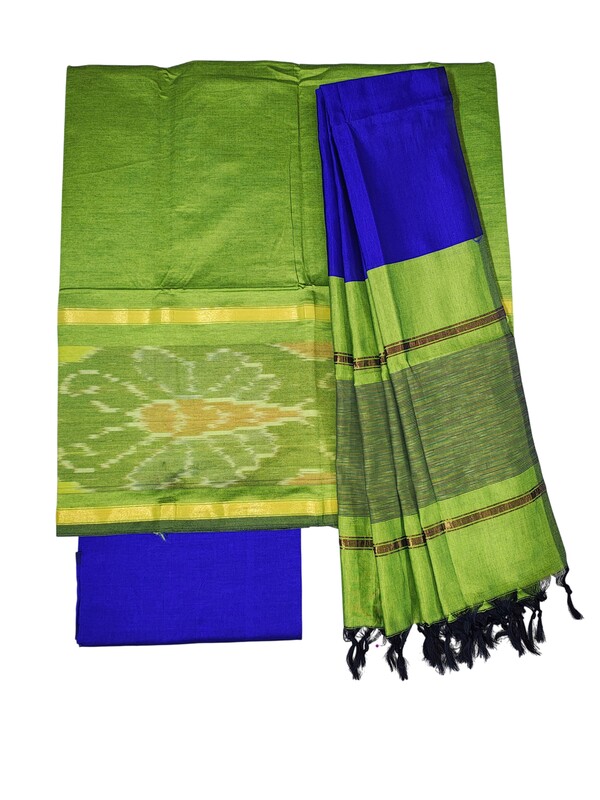 Green & Blue Pochampally Ikkat Silk Unstitched Suit Set