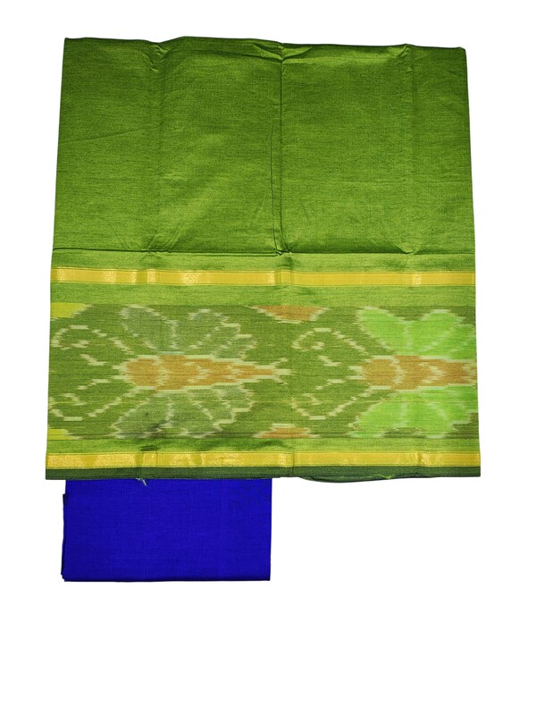 Green & Blue Pochampally Ikkat Silk Unstitched Suit Set