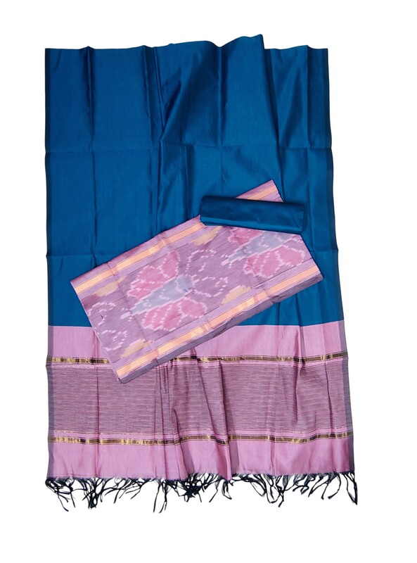 Plum Pochampally Ikkat Silk Dress Material with Dupatta