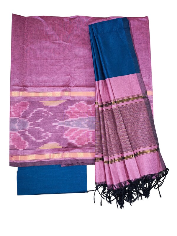 Plum Pochampally Ikkat Silk Dress Material with Dupatta
