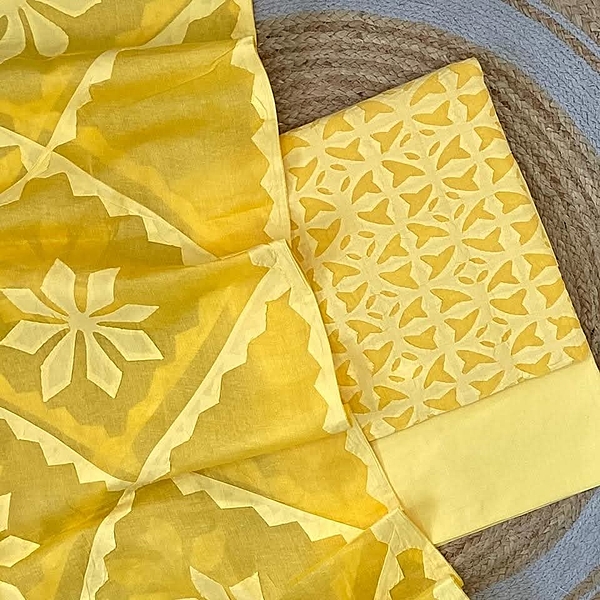 Handcrafted Barmeri Applique Cut-Work Unstitched Suit Set – Natural Dyed Cotton | 1002