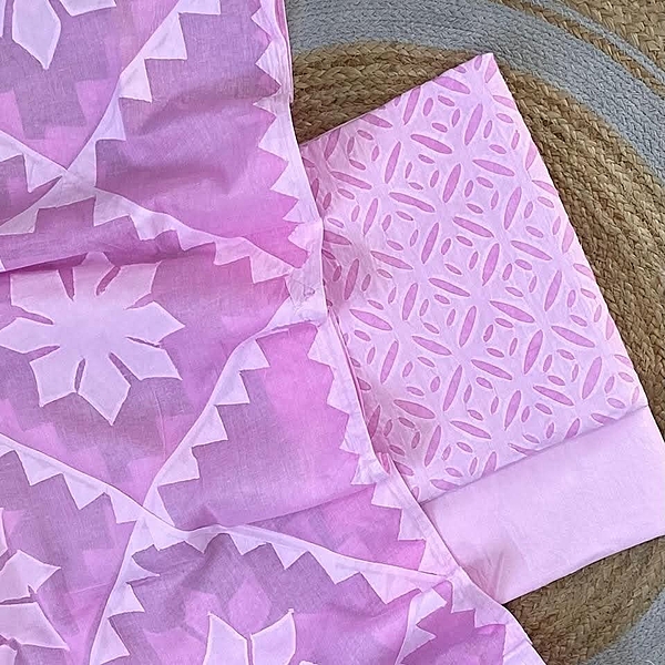 Handcrafted Barmeri Applique Cut-Work Unstitched Suit Set – Natural Dyed Cotton | 1005