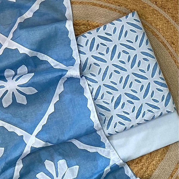 Handcrafted Barmeri Applique Cut-Work Unstitched Suit Set – Natural Dyed Cotton | 1008