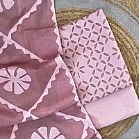 Handcrafted Barmeri Applique Cut-Work Unstitched Suit Set | 1015