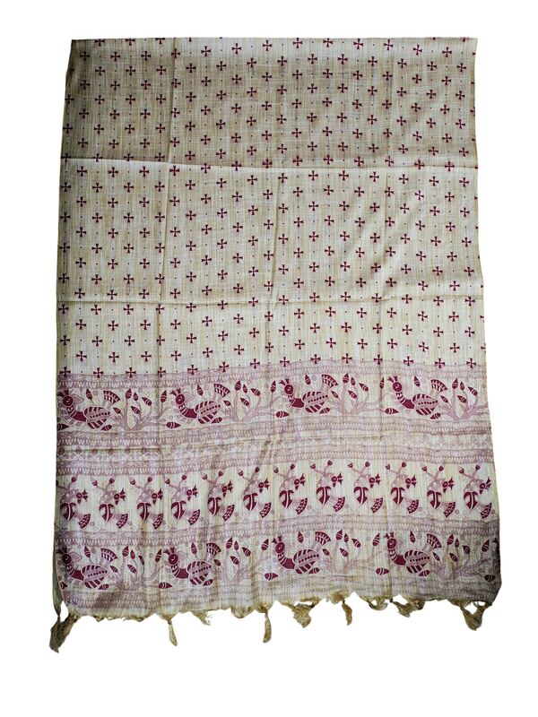 Wine Madhubani Print Dupion Silk Dupatta