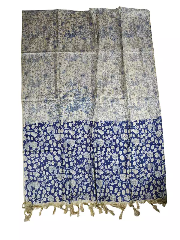 Blue Kalamkari Print Cotton Silk Dupatta