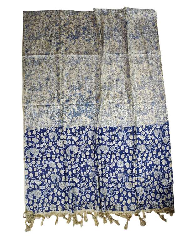 Blue Kalamkari Print Cotton Silk Dupatta