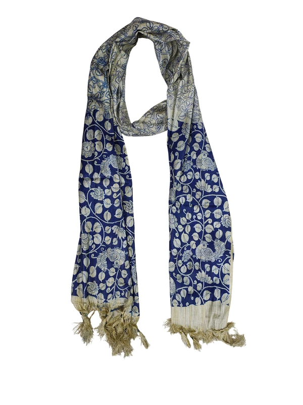 Blue Kalamkari Print Cotton Silk Dupatta