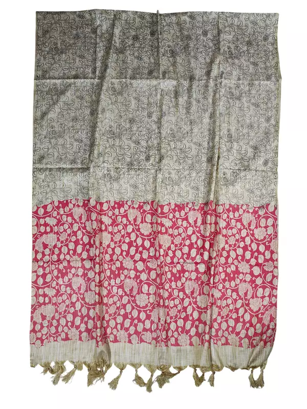 Red Kalamkari Print Cotton Silk Dupatta