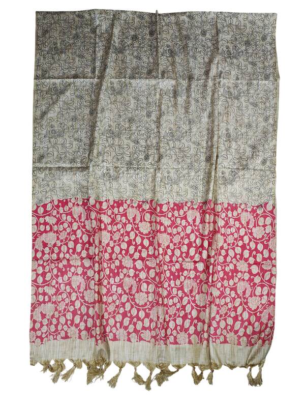 Red Kalamkari Print Cotton Silk Dupatta