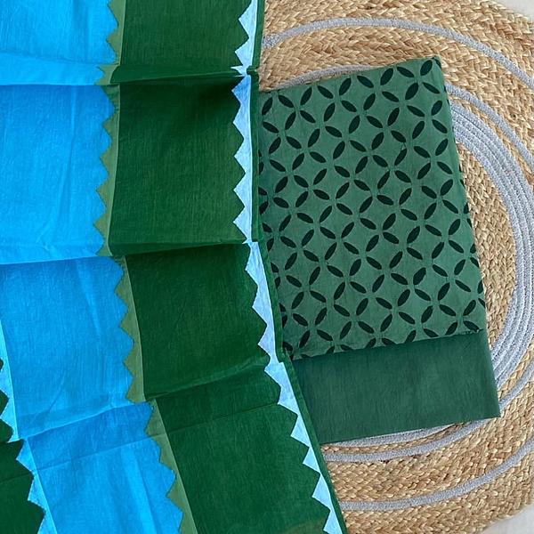 Handcrafted Barmeri Applique Multi-Color Dupatta Suit - Unstitched | 3001