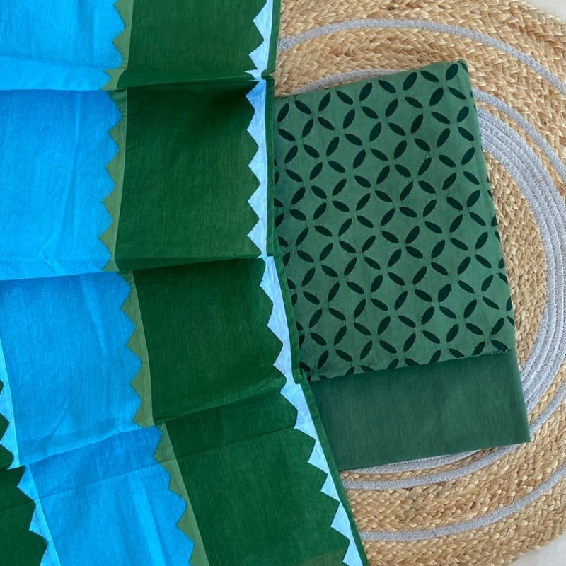 Handcrafted Barmeri Applique Multi-Color Dupatta Suit - Unstitched | 3001