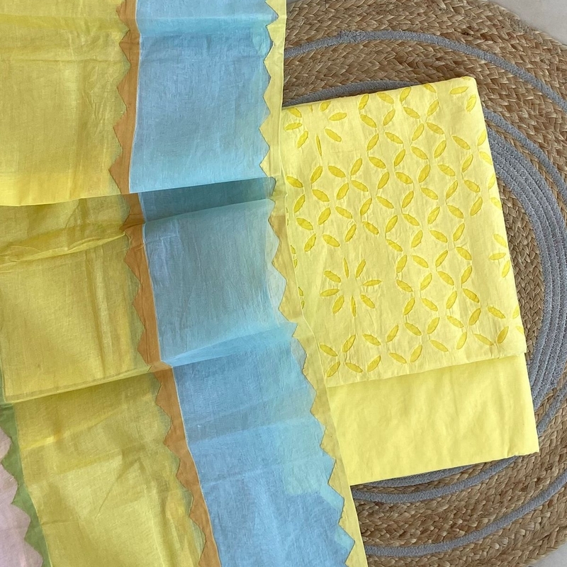 Handcrafted Barmeri Applique Multi-Color Dupatta Suit - Unstitched | 3002