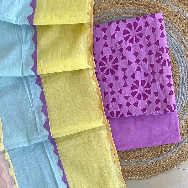 Handcrafted Barmeri Applique Multi-Color Dupatta Suit - Unstitched | 3004