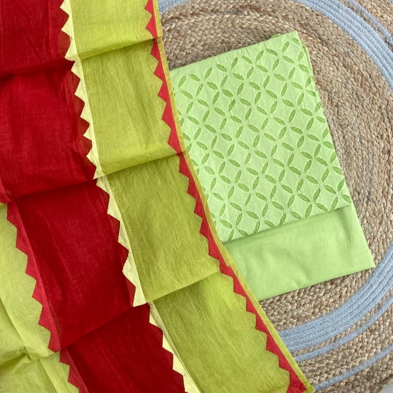 Handcrafted Barmeri Applique Multi-Color Dupatta Suit - Unstitched | 3006