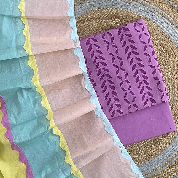 Handcrafted Barmeri Applique Multi-Color Dupatta Suit - Unstitched | 3007