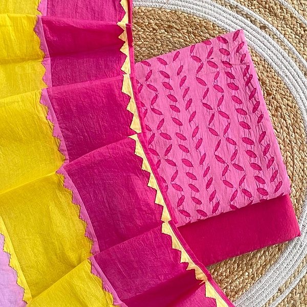 Handcrafted Barmeri Applique Multi-Color Dupatta Suit - Unstitched | 3008