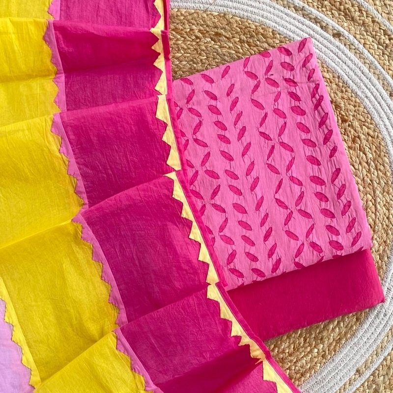 Handcrafted Barmeri Applique Multi-Color Dupatta Suit - Unstitched | 3008