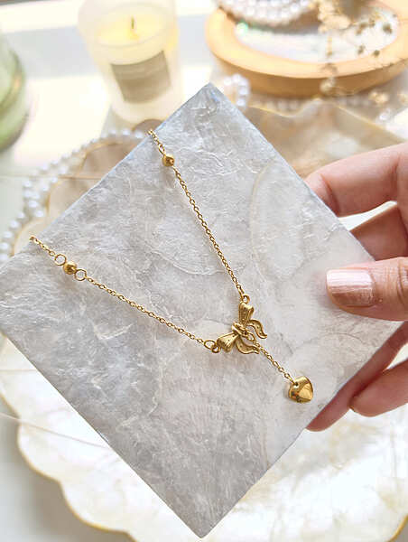 Golden Bow Heart Necklace