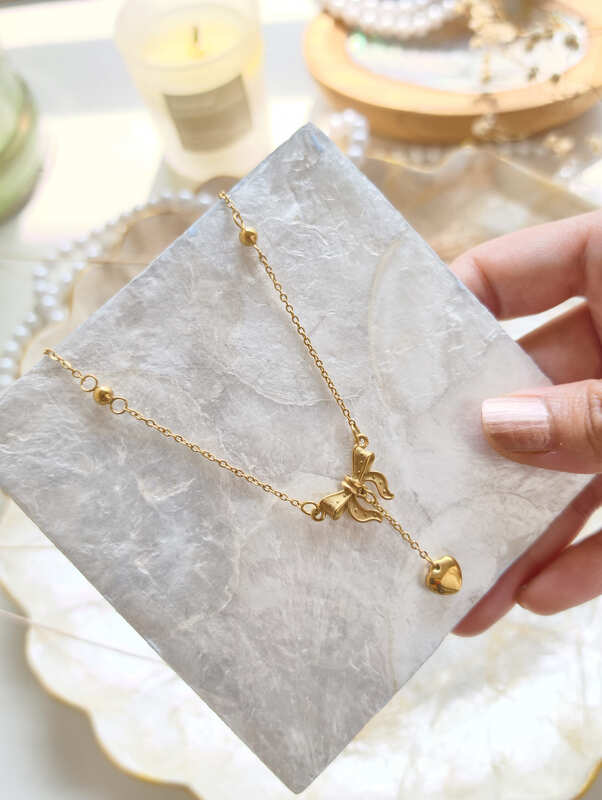 Golden Bow Heart Necklace