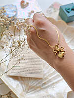 Golden Ribbon Heart Necklace