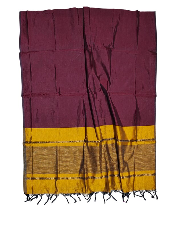 Beige & Maroon Pochampally Ikkat Silk Unstitched Suit Set