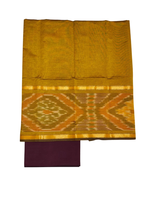 Beige & Maroon Pochampally Ikkat Silk Unstitched Suit Set