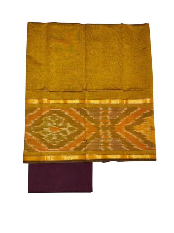 Beige & Maroon Pochampally Ikkat Silk Unstitched Suit Set