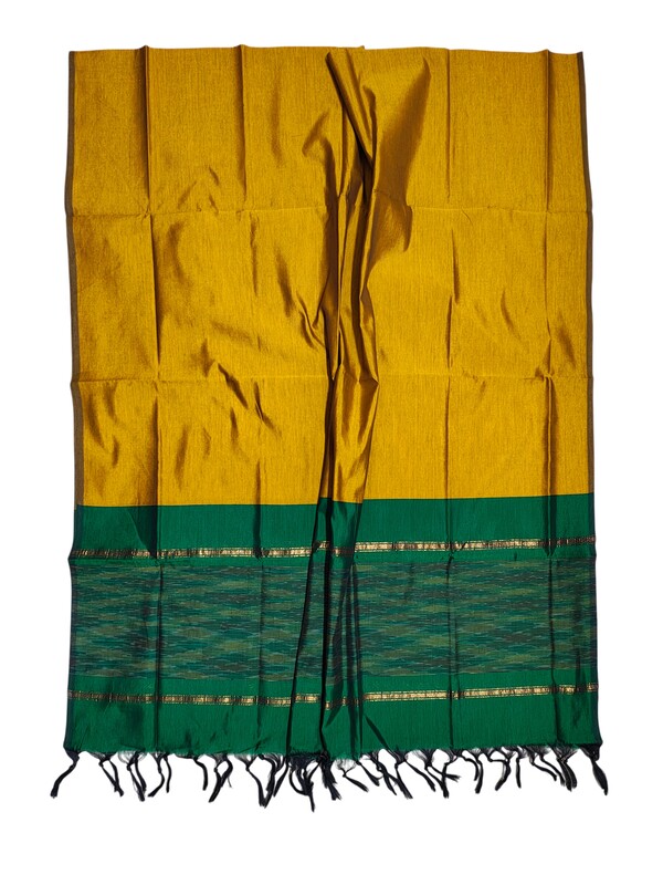 Green & Mustard Pochampally Ikkat Silk Dress Material with Dupatta