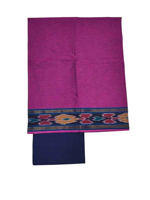 Dark Pink Mangalagiri Cotton Unstitched Salwar Suit with Ikkat Border for Women