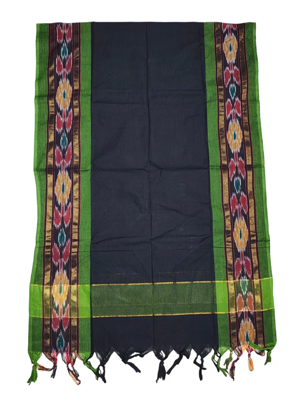 Olive Green Mangalagiri Cotton Unstitched Salwar Suit with Ikkat Border for Women