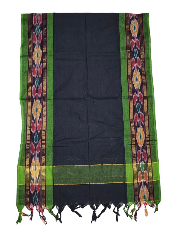 Olive Green Mangalagiri Cotton Unstitched Salwar Suit with Ikkat Border for Women