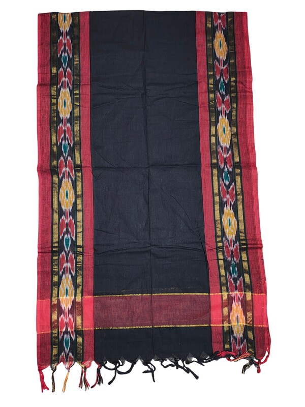 Maroon & Black Handloom South Cotton Solid Unstitched Salwar Suit Set with Dupatta for Women