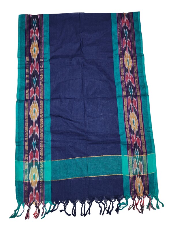 Peacock Green Mangalagiri Cotton Unstitched Salwar Suit with Ikkat Border for Women