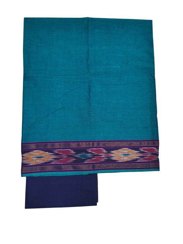 Peacock Green Mangalagiri Cotton Unstitched Salwar Suit with Ikkat Border for Women