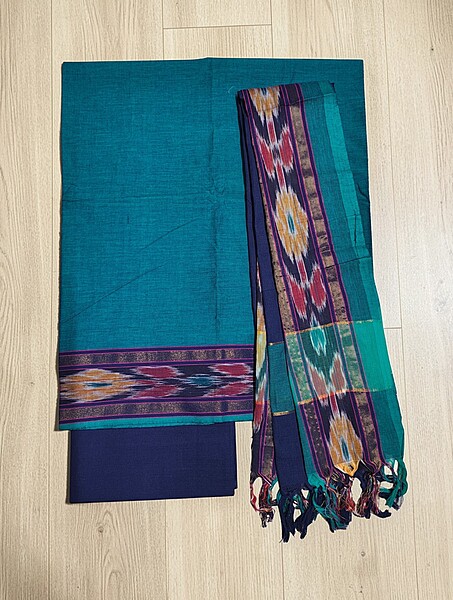 Peacock Green Mangalagiri Cotton Unstitched Salwar Suit with Ikkat Border for Women