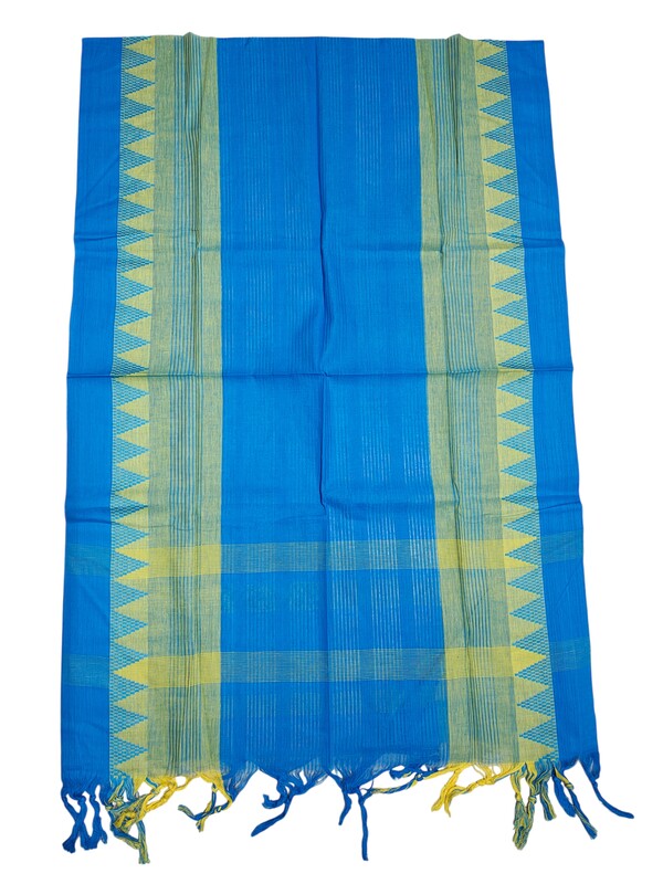 Blue & Green Handloom Mangalagiri Cotton Dress Materials with Temple Border