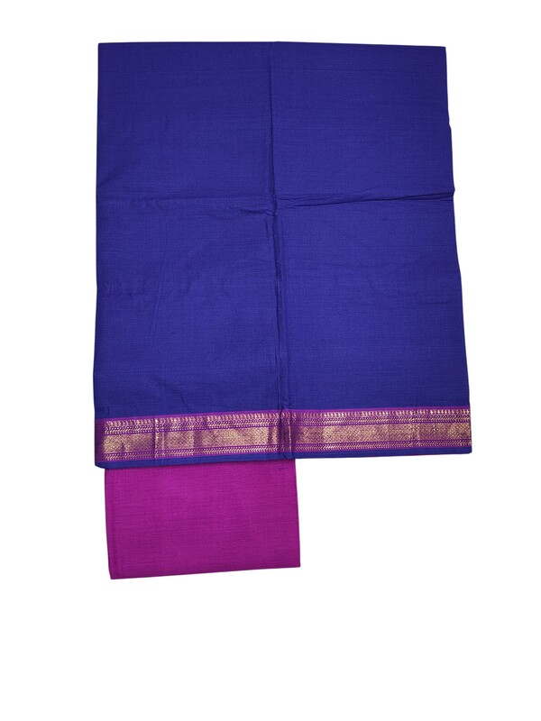 Blue & Pink Mangalagiri Cotton Unstitched Salwar Suit Set with Dupatta for Women