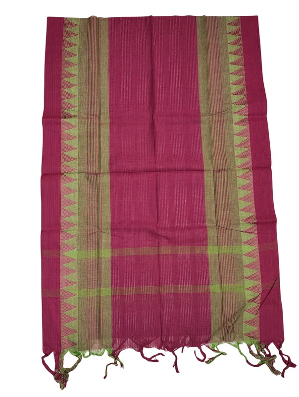 Maroon & Green Handloom Mangalagiri Cotton Dress Materials with Temple Border