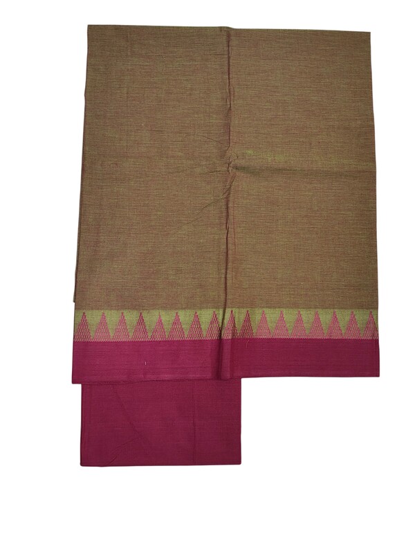 Maroon & Green Handloom Mangalagiri Cotton Dress Materials with Temple Border