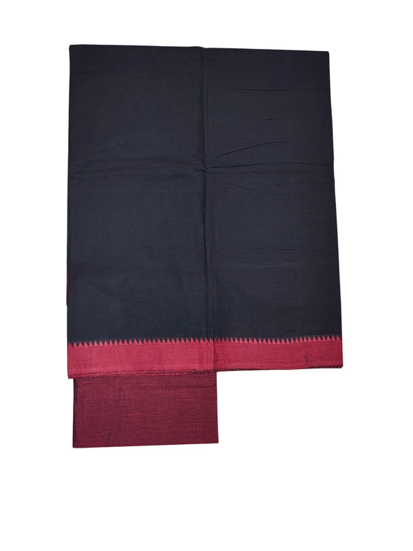 Black Handloom Cotton Unstitched Salwar Suit Set with Temple Border for Women