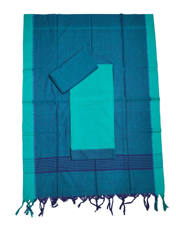 Firoza Handloom Cotton Unstitched Salwar Suit Set with Temple Border for Women