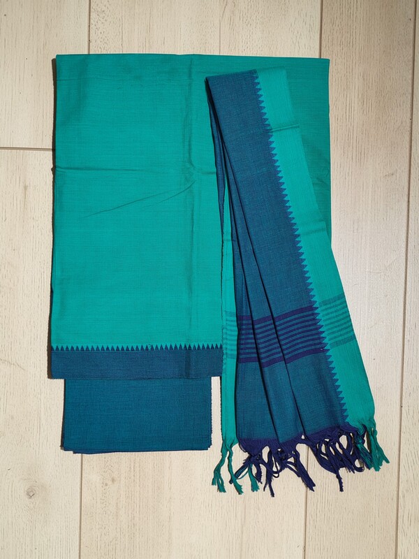 Firoza Handloom Cotton Unstitched Salwar Suit Set with Temple Border for Women