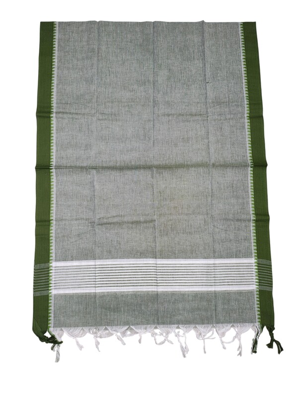 Olive Green Mangalagiri Cotton Unstitched Salwar Suit with Temple Border for Women