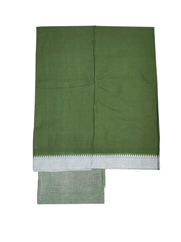 Olive Green Mangalagiri Cotton Unstitched Salwar Suit with Temple Border for Women
