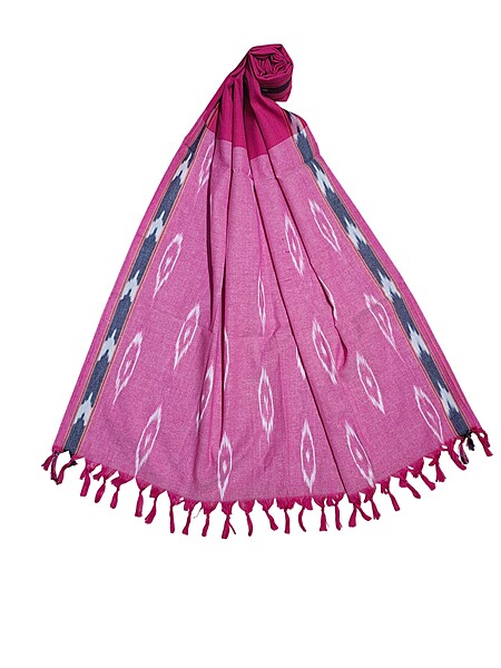 Dark Pink Pochampally Ikkat Pure Cotton Dupatta for Women