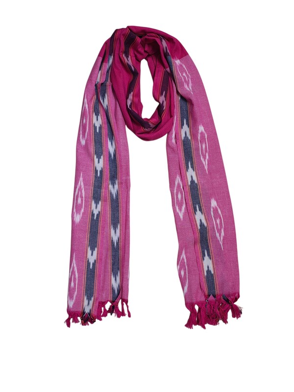 Dark Pink Pochampally Ikkat Pure Cotton Dupatta for Women
