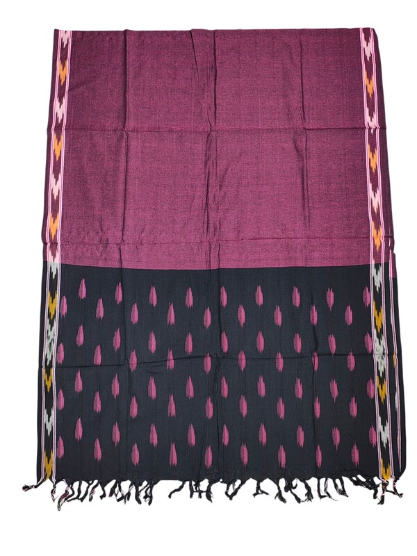 Black & Pink Pochampally Ikkat Pure Cotton Dupatta for Women