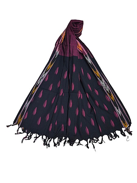 Black & Pink Pochampally Ikkat Pure Cotton Dupatta for Women