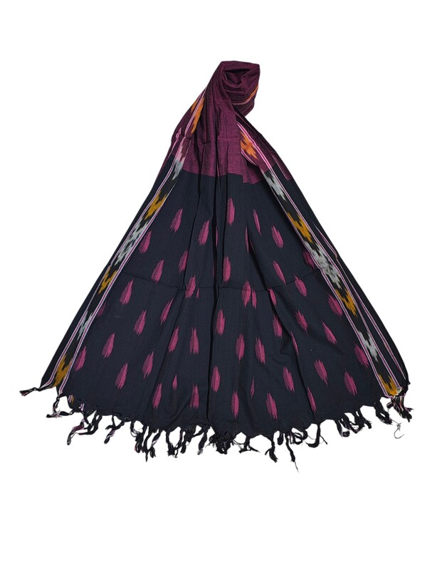 Black & Pink Pochampally Ikkat Pure Cotton Dupatta for Women